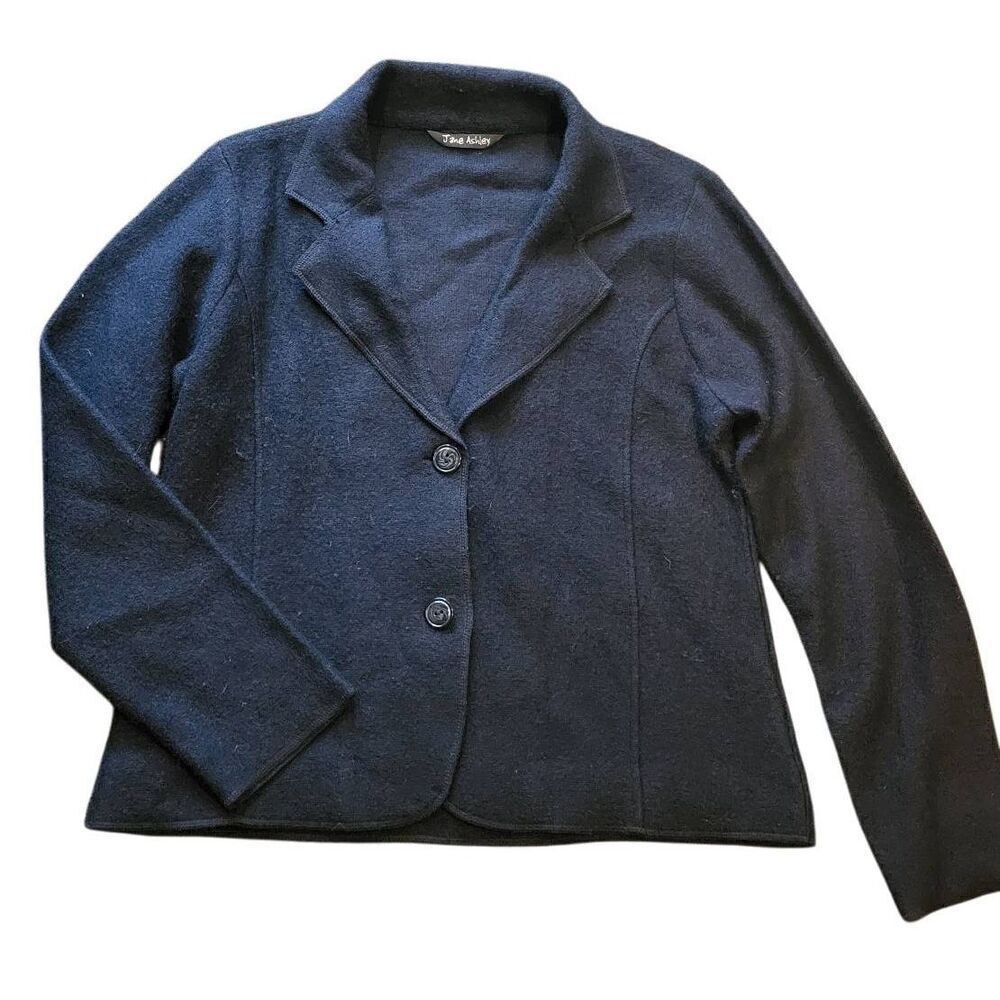 Jane Ashley Blazer Women's XL Black Sweater Knit Boiled Wool Blend Notch Collar
